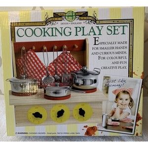 Kids Cooking Playset Devon England Wooden Stove Pots Utensils House of Marbles